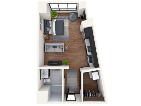 Floor plan for studio, 1 bath, 503 sqft